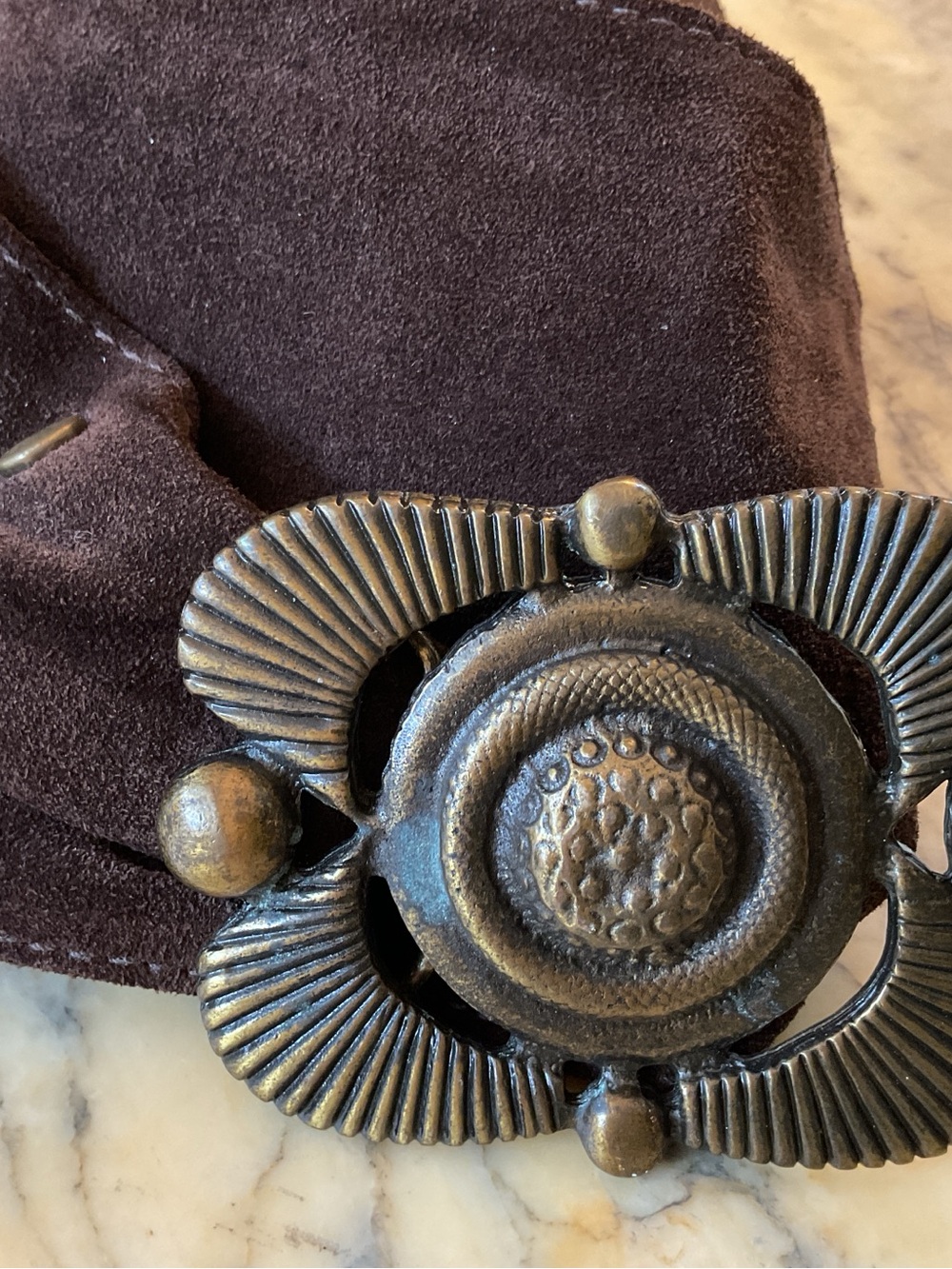 Brown Suede Belt with Gold-Tone Concho Style Buckle(maybe late 90’s) vintage